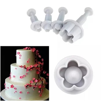 

Hot 4Pcs/Set Plum Blossom F ondant c ake D ecorating SugarCraft Plunger Cutter Flower Mold Home Kitchen Bake Tools 70 80