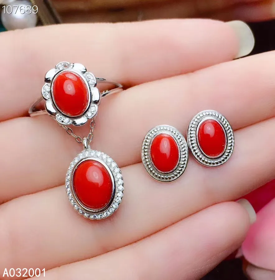 KJJEAXCMY Изящные Ювелирные изделия из натурального красного коралла Стерлинговое