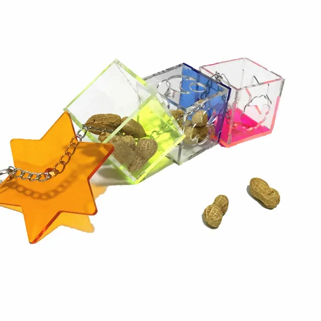 Parrot Hanging Chewing Feeding Toy, 3 Layer Transparent Food Feeder Holder Hanging Forage Star Shaped Box Cage Toy 2020 1