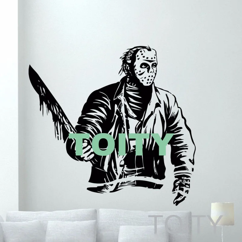 H58cm x W60cm Freddy Krueger стикер на стену Jason Voorhees виниловая наклейка Майкл Майерс Leatherface Hellraiser Pinhead фильм ужасов маньяки плакат - Цвет: H58cm x W60cm