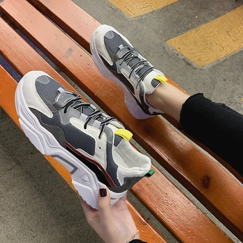 

Women Platform Chunky Sneakers Ulzzang Fashion Woman Mixed Colors Lace Up Casual Shoes Ladies Mesh Breathable Old Dad Shoes