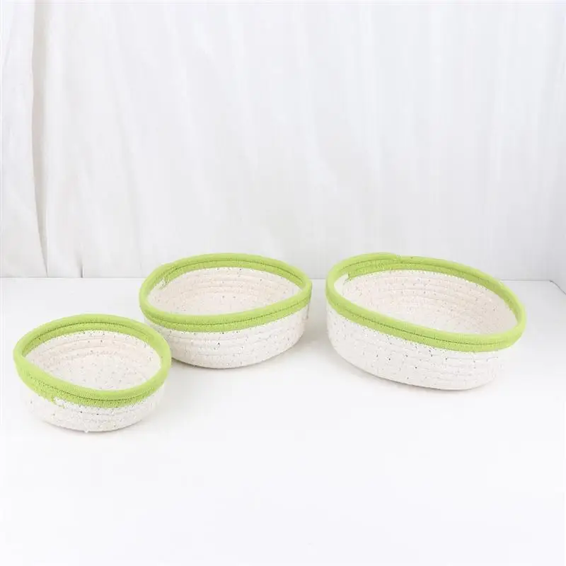 1 Set 3pcs Desktop Storage Basket Snacks Cosmetics Container Organiser Round Shape Knitting Stripes Basket