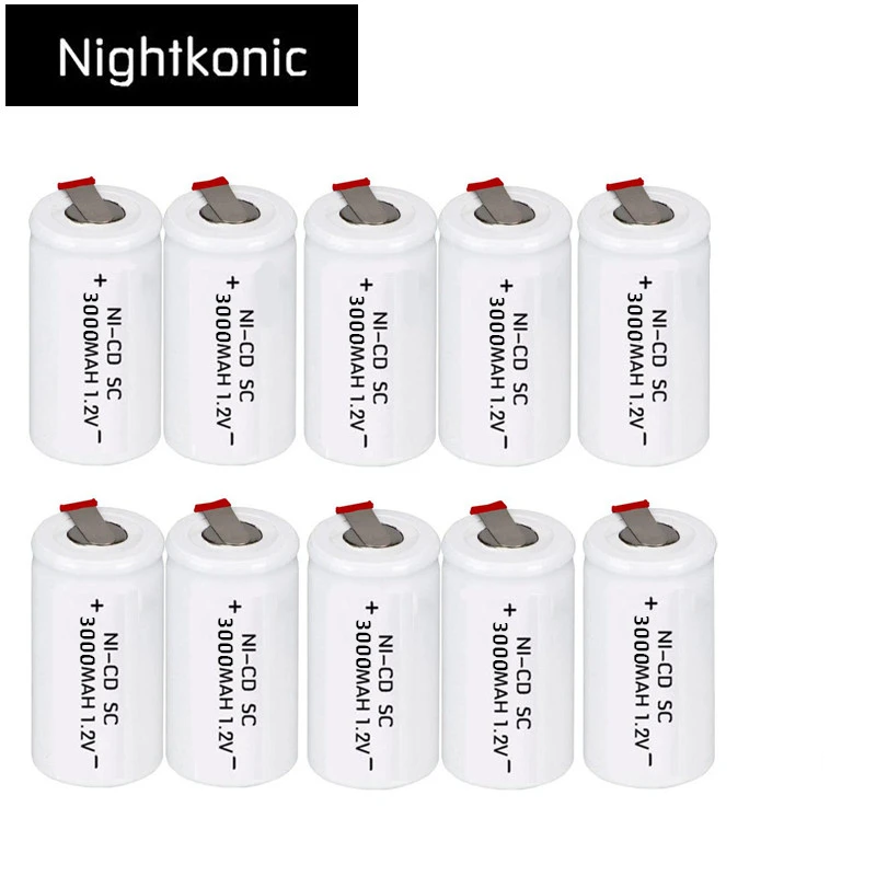 NIGHTKONIC 3000mAh SC Аккумулятор Перезаряжаемый subc аккумулятор замена 1,2 v NI-CD с вкладкой