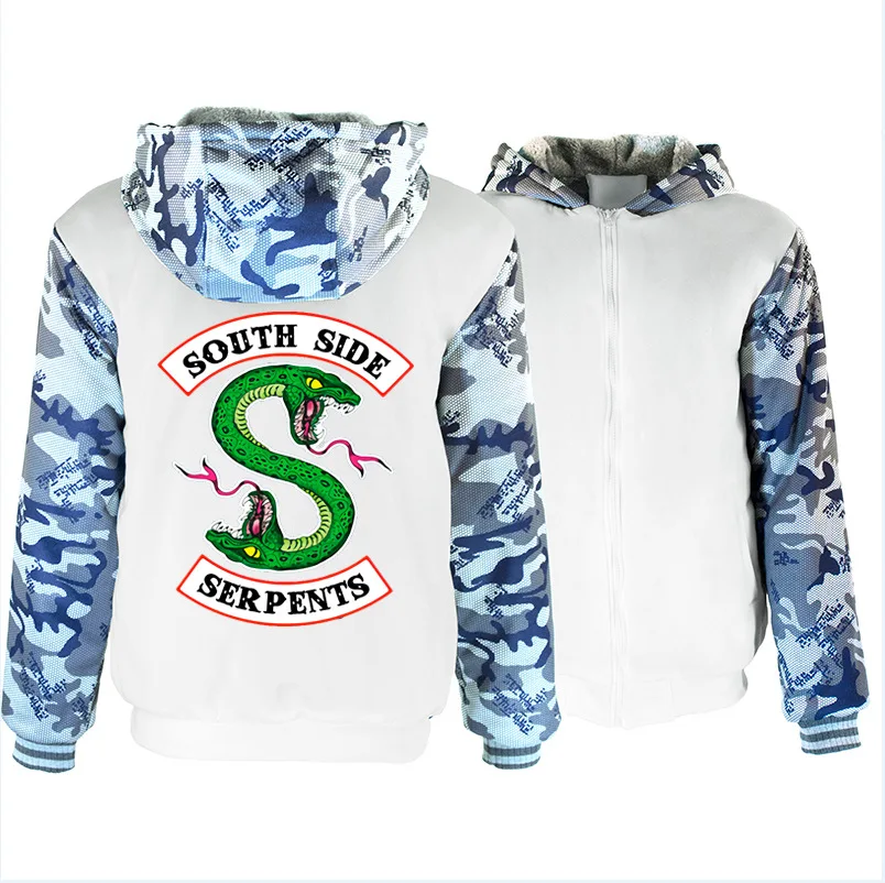 "South Side serpents" толстовки Для мужчин Off White молнии уличная одежда в стиле «хип-хоп», на мальчиков и девочек, теплые кофты Повседневное толстовка с капюшоном для детей