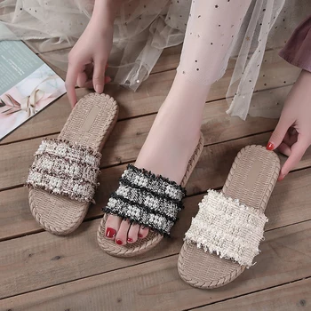 

Shoes Lady Flock Slippers Flat Luxury Slides Slipers Women String Bead Girl Designer Soft 2020 Basic Rubber PU Shoes Slippers