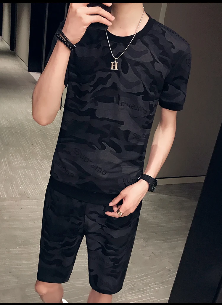 Уличная одежда Ropa De Hombre Zomer Корея Stijl Kleding футболки En Korte 2 шт набор Persoonlijkheid Gedrukt мужские kleding