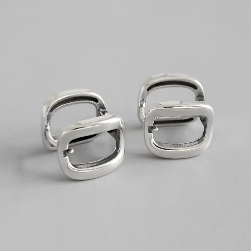 S925 Серебряная Ушная Кнопка геометрический квадратный ажурный трехмерной женские серьги