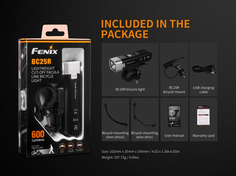 Fenix BC25R Cree нейтральный белый светодиодный USB Перезаряжаемый велосипедный светильник головной светильник для велосипеда