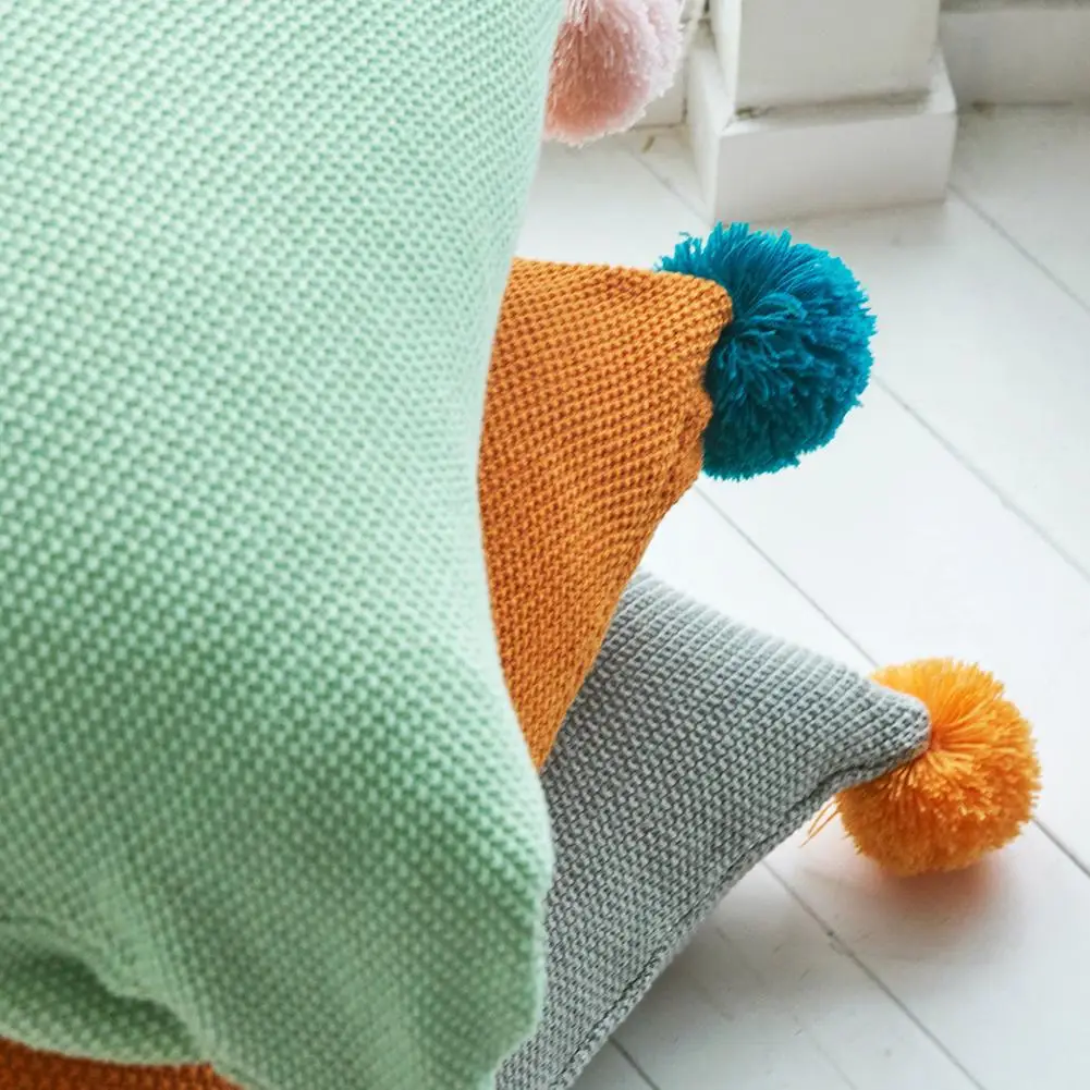 Sofa Pillow Pillow Case Square Creative Contrast Color Ball Pillow Waist Pillow Fashion Cotton Knit Pillow Light Green