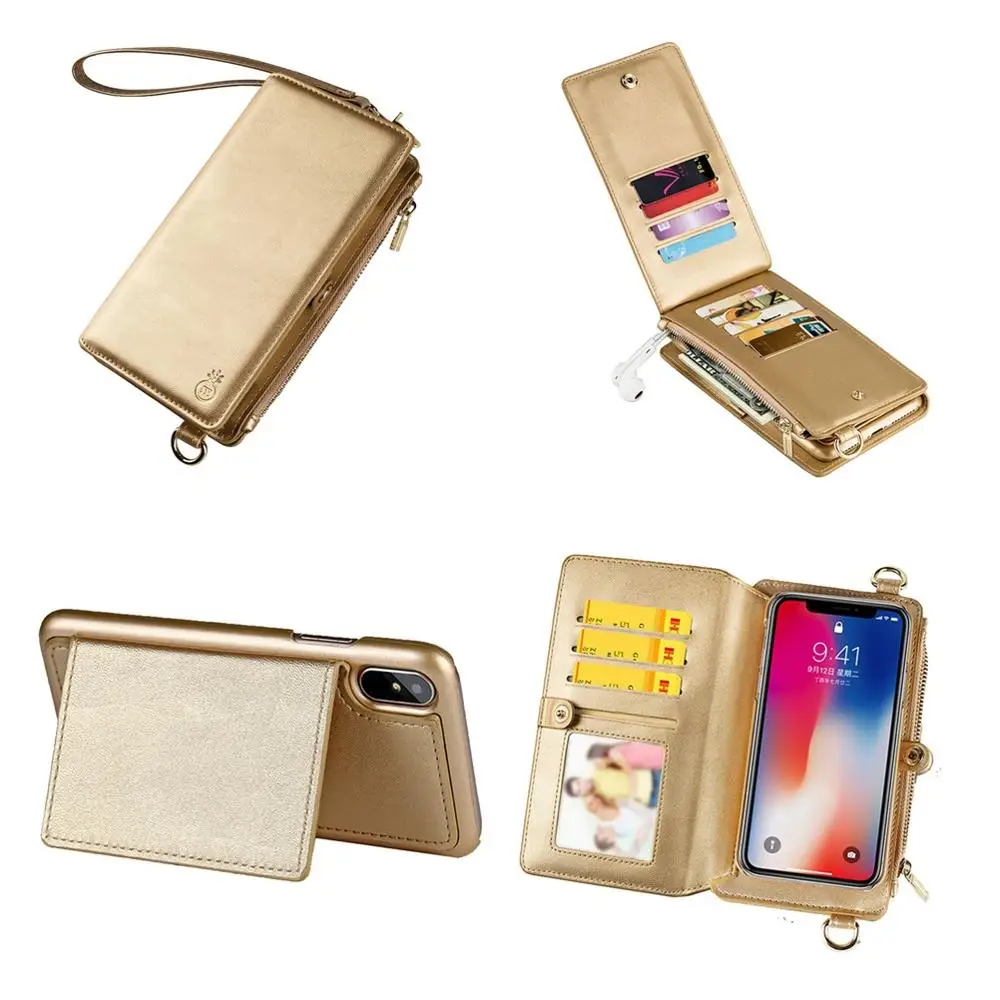 Gold Чехол для телефона для iPhone 11 кошелек сумка чехол многофункциональный мобильный чехол для телефона для iPhone 11 Pro Max сумка через плечо из искусственной кожи Сумочка - Цвет: Gold
