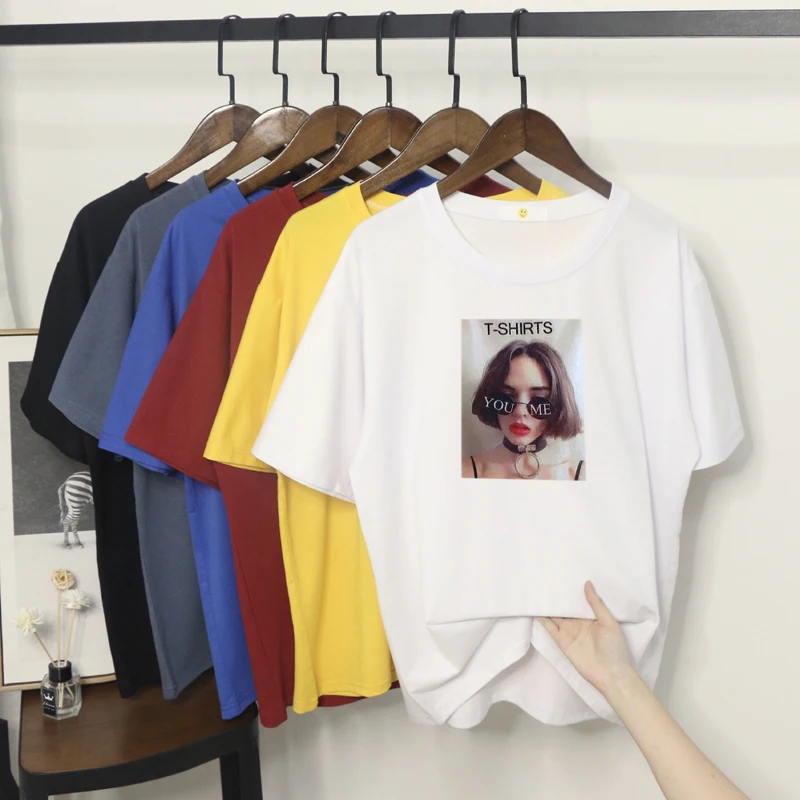 

summer Female T-shirt Fashion printing Short harajuku style sleeve all-match clothes Ins trend t shirt Couples top S-XXXL 8057-2