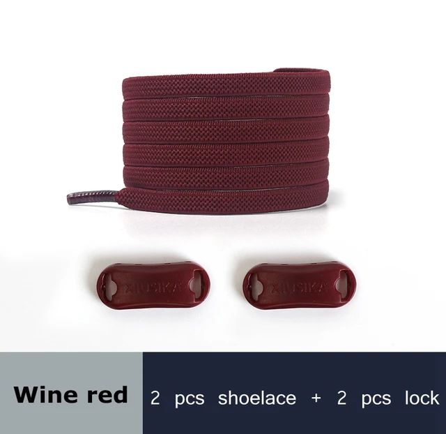 Reticulated Woven Elastic Shoe Laces Flat buckle Lock No Tie Shoelaces Sports Competition Take A Walk Sneakers Lazy Lace Wine Red