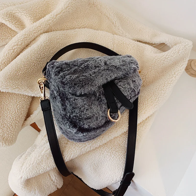 Женская сумка брендовый дизайн седельная сумка стильная мягкая шерстяная сумка для дам и сумка через плечо для дам - Цвет: Серый