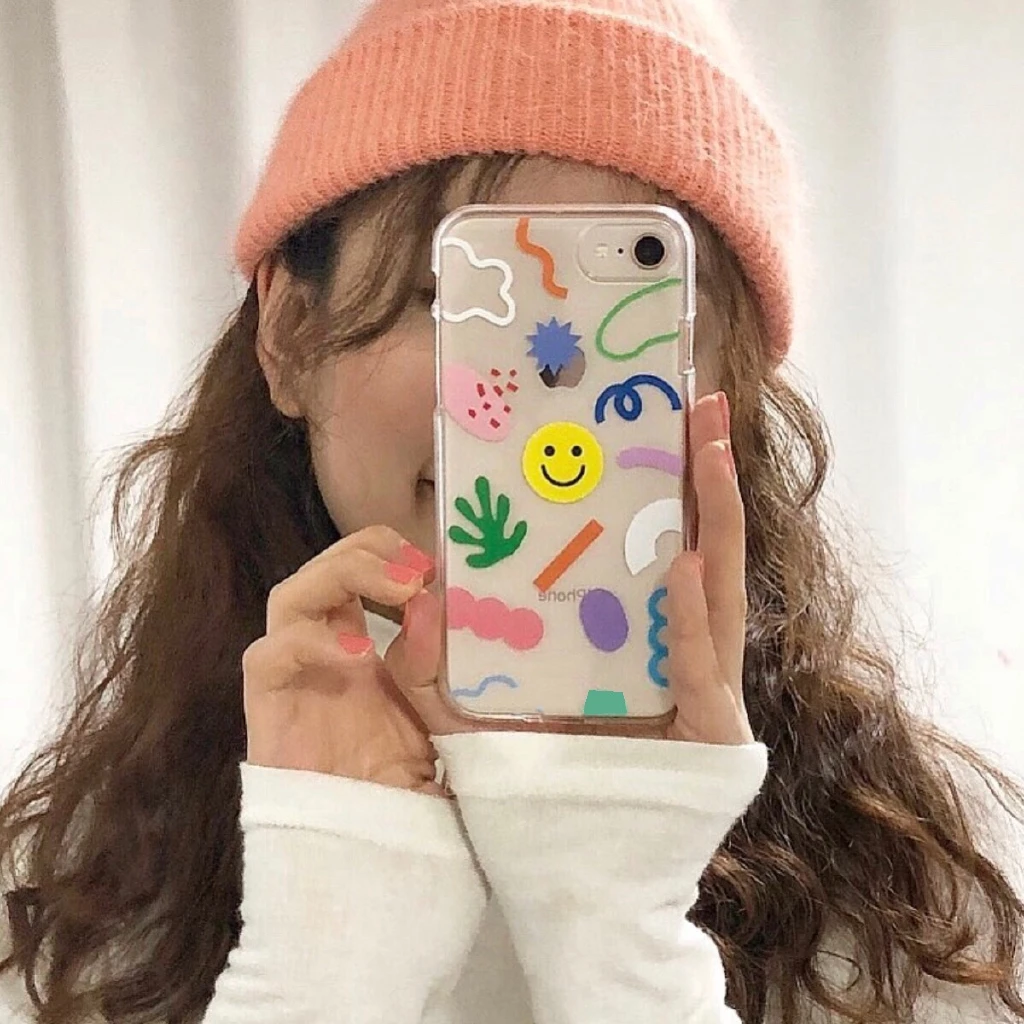 INS Korea super fire simple smiley face phone case For iphone Xs max Xr X 6 6s 7 8 plus color flower bee clear soft TPU Cover |