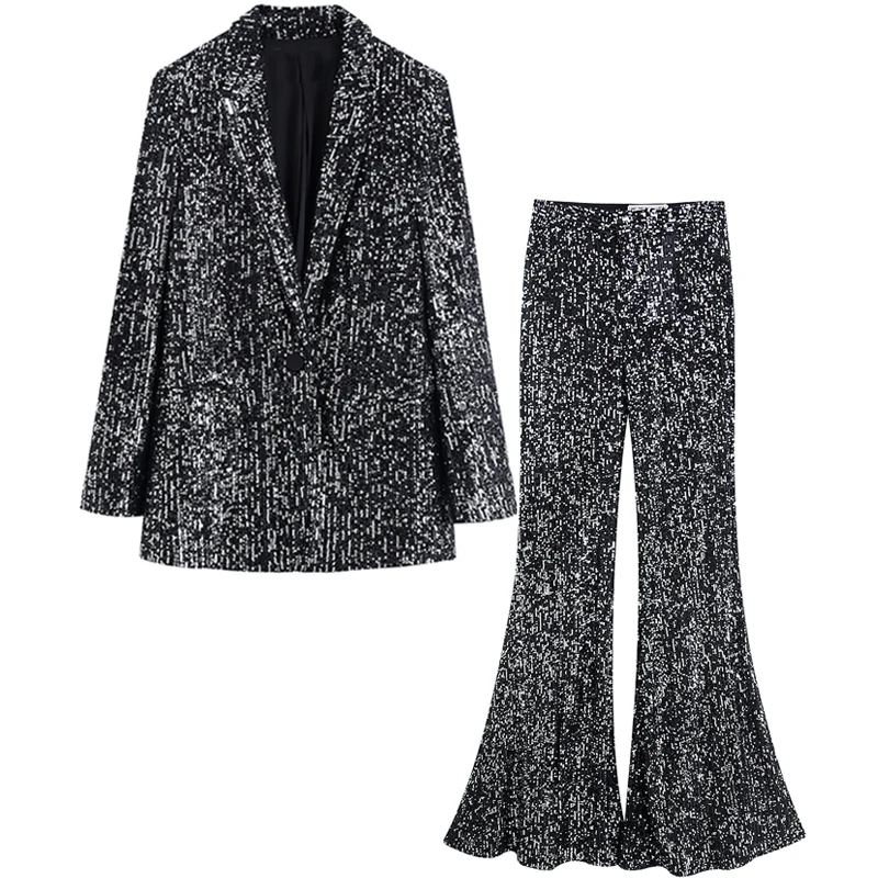 

Women's suit jacket women 2020 spring and autumn new sequin suit flared pants two-piece suit loose fashion casual clothes