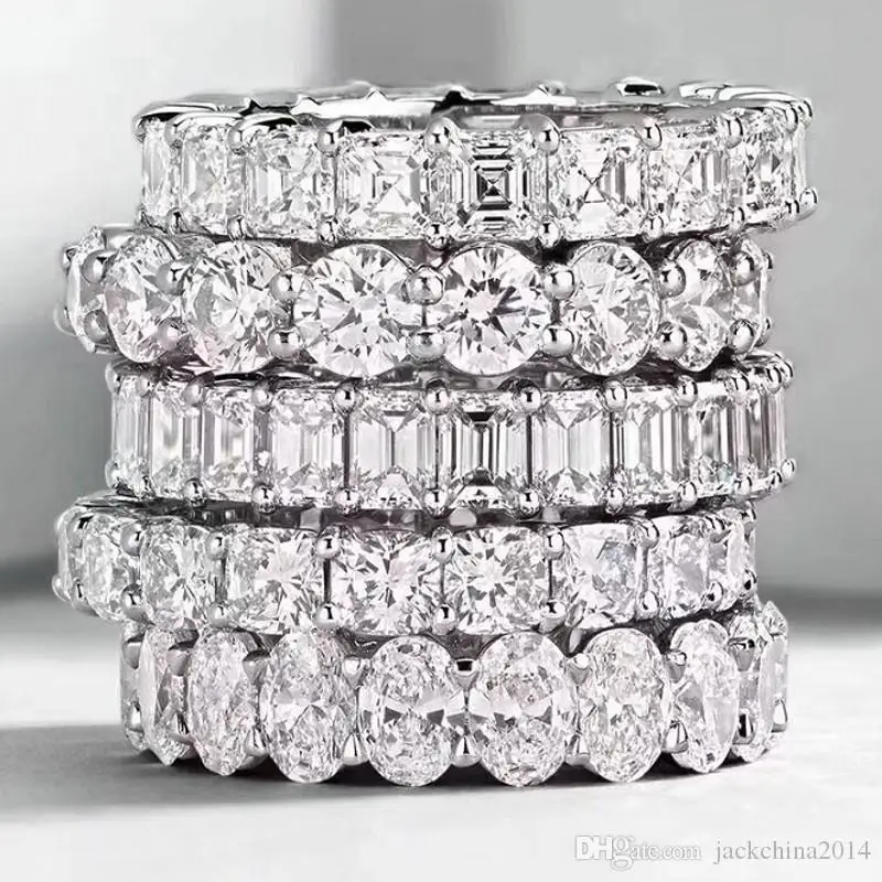 Fine Engagement Eternity Promise Ring AAAAA Zircon 925 Sterling Silver Statement Wedding Band Rings for women men Jewelry Gift