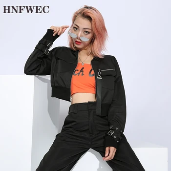 

Women Autumn 2019 Cropped Bomber Coats And Jackets Long Sleeve Streetwear Black Slim Waist Crop Casual Jacket Lady Tops A581