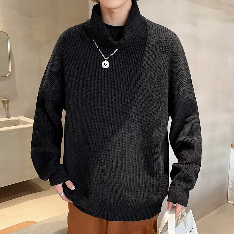 Autumn And Winter Port Ins Net Red Printing Solid Color Casual Couple High Collar Warm Thick Pullover Sweater - Цвет: Черный