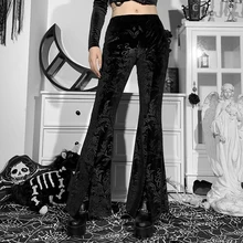Gothic Velvet Flared Trousers Vintage Sexy High Waist Pants Y2k Dark Graphic Print Streetwear Pants Autumn Winter Woman Clothes