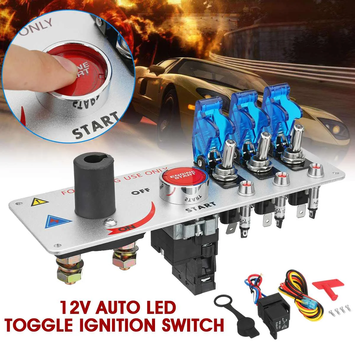 

Auzan DC 12V 30A Auto LED Toggle Ignition Switch Panel Kit 195x67x3mm Racing Vehicle Engine Start Push Button Set For Racing Car