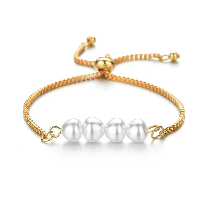 

LETAPI 2020 New Irregular Imitation Pearls Gold Color Metal Link Chain Bracelets for Women Christmas Gifts