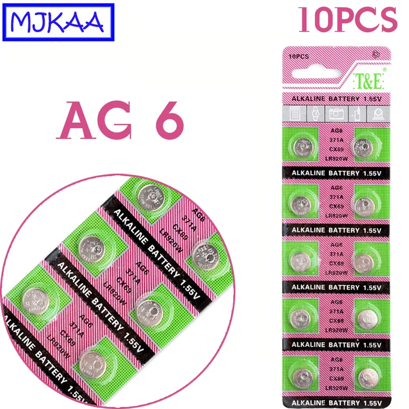 Щелочная батарейка кнопка AG6 LR920 LR921 SR69 1 5 В 10 шт.|Часовые батарейки| |
