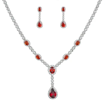 

WEIMANJINGDIAN NEW ARRIVAL ELEGANT BLUE / RED / CLEAR HALO TEARDROP CUBIC ZIRCONIA NECKLACE AND EARRING BRIDAL JEWELRY SET