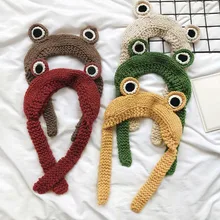 Зимняя вязаная шапка ручной работы с милыми лягушками для защиты ушей для мальчиков и девочек