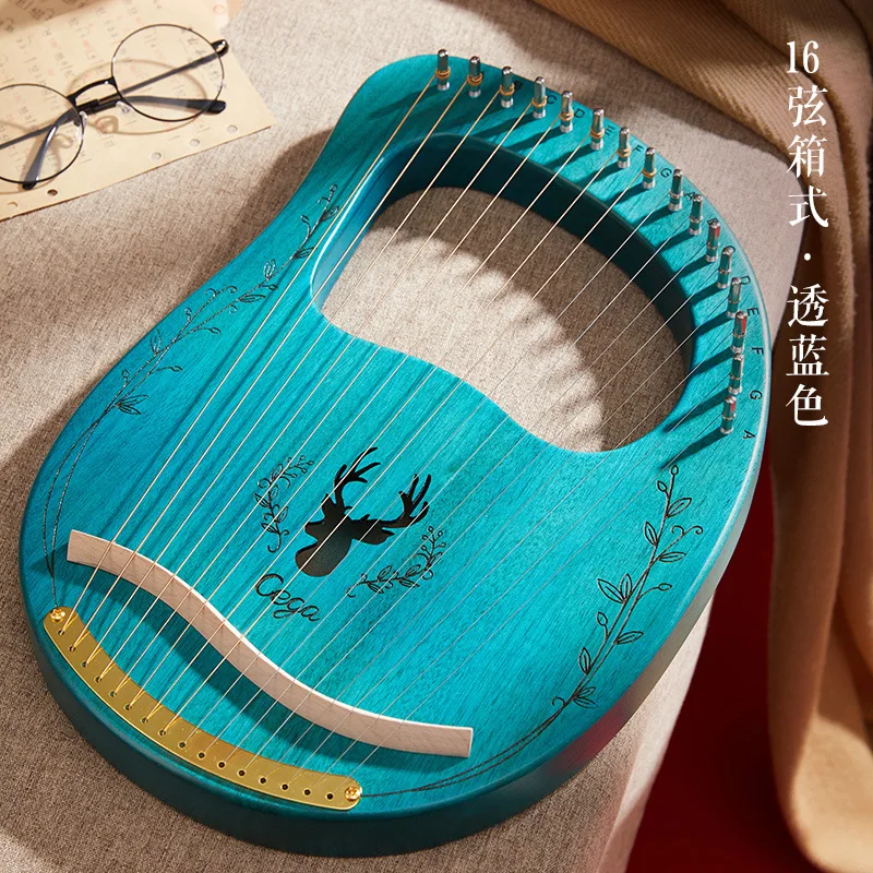16 Strings Wooden Mahogany Lyre Harp Musical Instrument 19 Strings Stringed Instrument Lyre Harp with Tuning Tool for Beginner