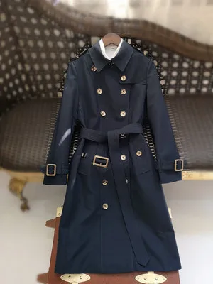 Blue Medium Length Женский водонепроницаемый плащ Новое поступление Guesod Высококачественная Женская двубортная британская верхняя одежда средней длины - Цвет: Blue Medium Length