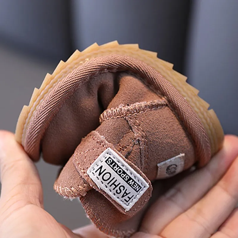 New Winter Baby Boots Genuine Leather Warm Plush Cotton Little Kids Shoes Non-slip Fashion Toddler Boys Girls Snow Boots