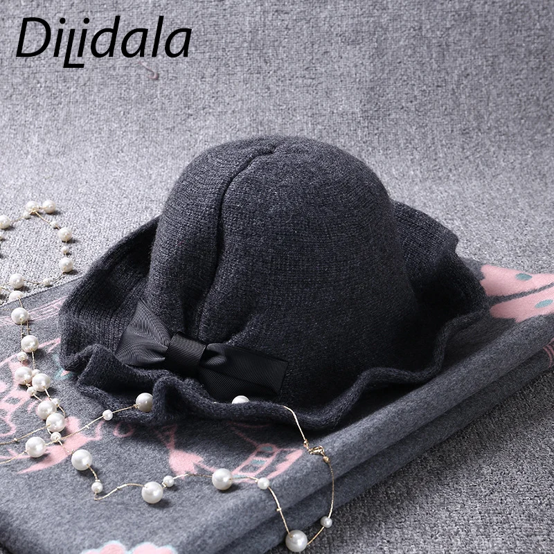 Dilidala Женская Вязаная Шерстяная Рыбацкая шляпа, складывающаяся Корейская Дамская Милая британская модная шляпа-котелок, шапка-котелок