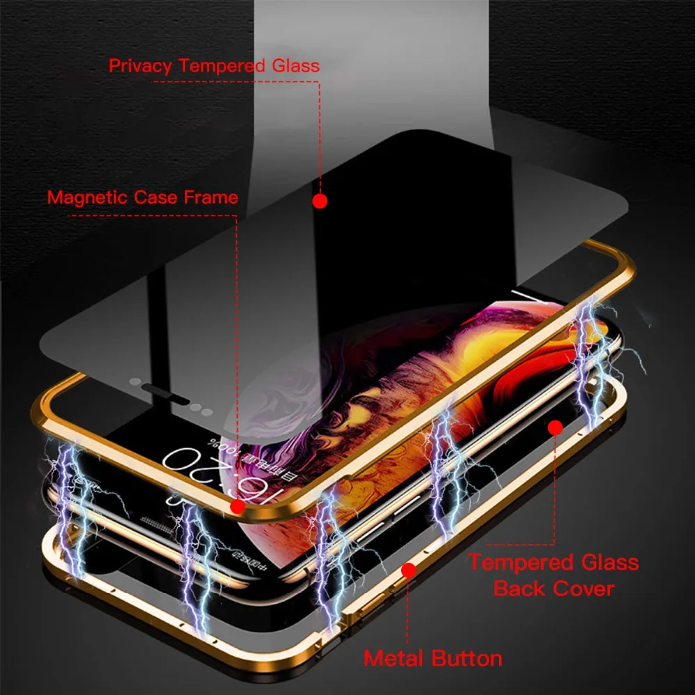 Магнитный металлический конфиденциальный чехол из закаленного стекла для телефона для samsung galaxy S10 S9 S8 Note 8 9 10 Plus для iphone 11 pro XR XS Max 7 8