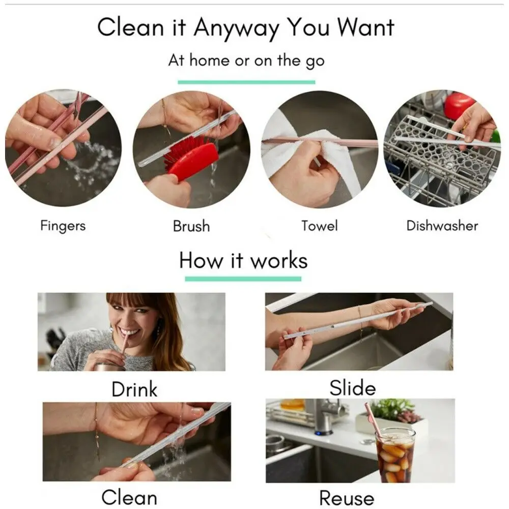 5Pcs Reusable Colorful Straws Eco-friendly ABS Plastic Drinking Straws Slide-apart Detachable Easy-Clean Straw