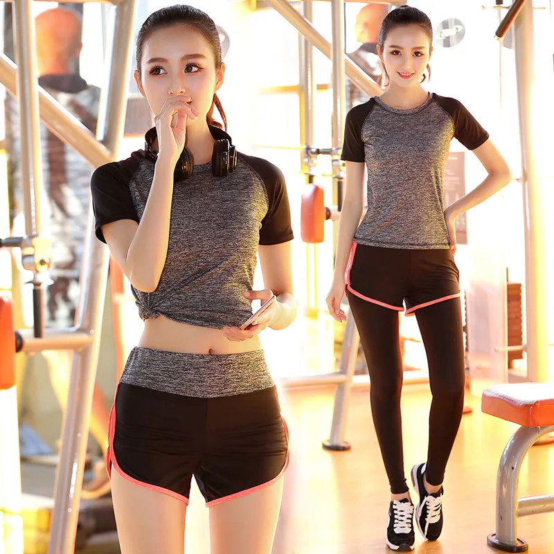 

Korean-style Spring Sports WOMEN'S Suit Fitness Short Sleeve Two-Piece Set Yoga Running Fitness Service Quick-Dry Yoga Clothes