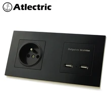 Atlectric FR Стандартный разъем двойная розетка пластиковая панель электрическая розетка двойной usb зарядный порт электрическая розетка переходник usb,разетка с usb для дома,розетки