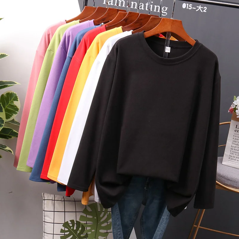 4XL Oversize Sexy Casual T-shirt Women 100% Cotton Long Sleeve T Shirt Women Korea Loose Full Tee Shirt Femme 2021 Tops Autumn white t shirt for men