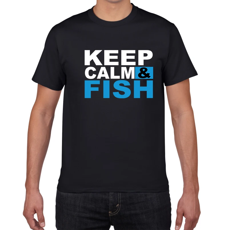 

Забавные футболки Keep Calm and Fish, мужские хлопковые топы большого размера, повседневные футболки с коротким рукавом для мальчиков