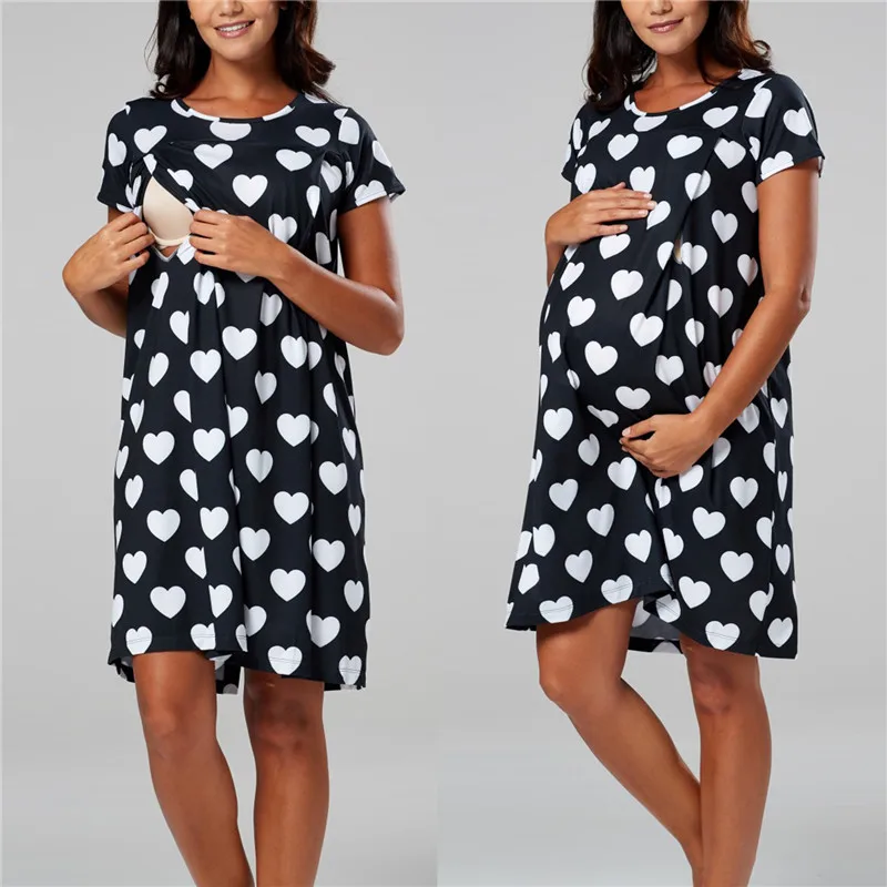 Maternity Pajamas Nightgown Breastfeeding Dress Premama Nursing Pyjamas Pregnant Women Short Sleeve Sleepwear Home Loungewear new women maternity breastfeeding pajamas set short sleeve nursing baby patchwork casual t shirt tops shorts solid sleepwear 2pc