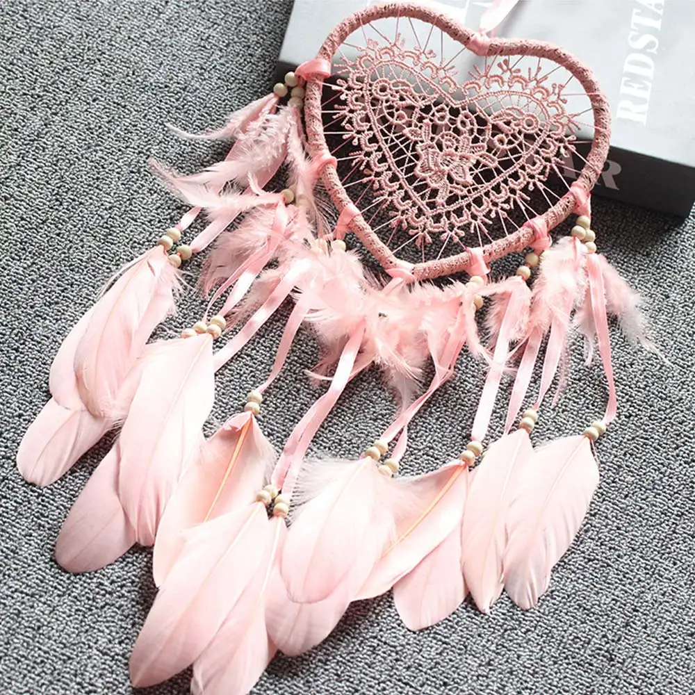 

Heart Shape Creative Handmade Vintage Dreamcatcher Dromenvanger Wedding Decoration Wind Chimes Party Feather Hot Sale