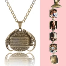 Квадратное ожерелье крылья Ретро медная многослойная фазовая коробка Подвеска Крыло ангела коробка памяти Открытый Складной Фото Кулон DIY брелок