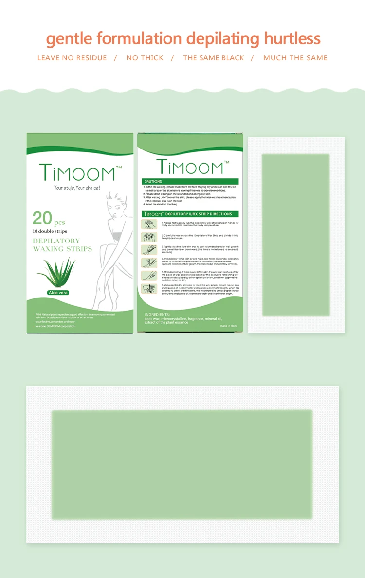 TIMOOM 20 pcs Hair Removal Depilatory Waxing Strips/ ALOE Cold Wax Strips