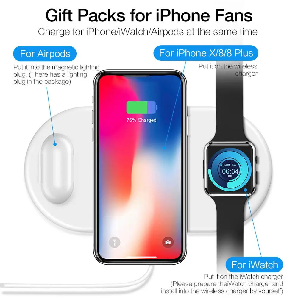 3 в 1 Беспроводное быстрое зарядное устройство для iPhone X XR Xs Max для Apple Watch iWatch AirPods мобильный телефон Быстрая зарядка