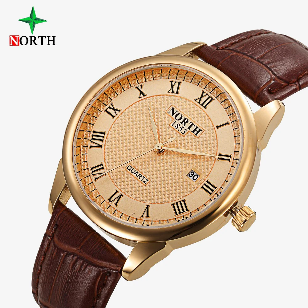 Мужские нарядные часы North Brand TS роскошные золотые мужские кварцевые из