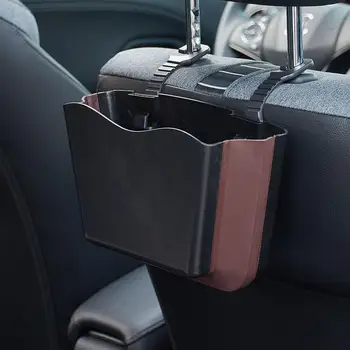 

Portable ABS Car Trash Cans Back Seat Trash Bin Cup Holder for Storage Car Container Organizer Hanging for Headrest