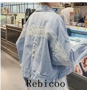 

Thickened Blue Long Sleeve Denim lace Jacket Casual Short Coats Autumn Winter Women New Washed Ripped Jeans Coat Streetwear