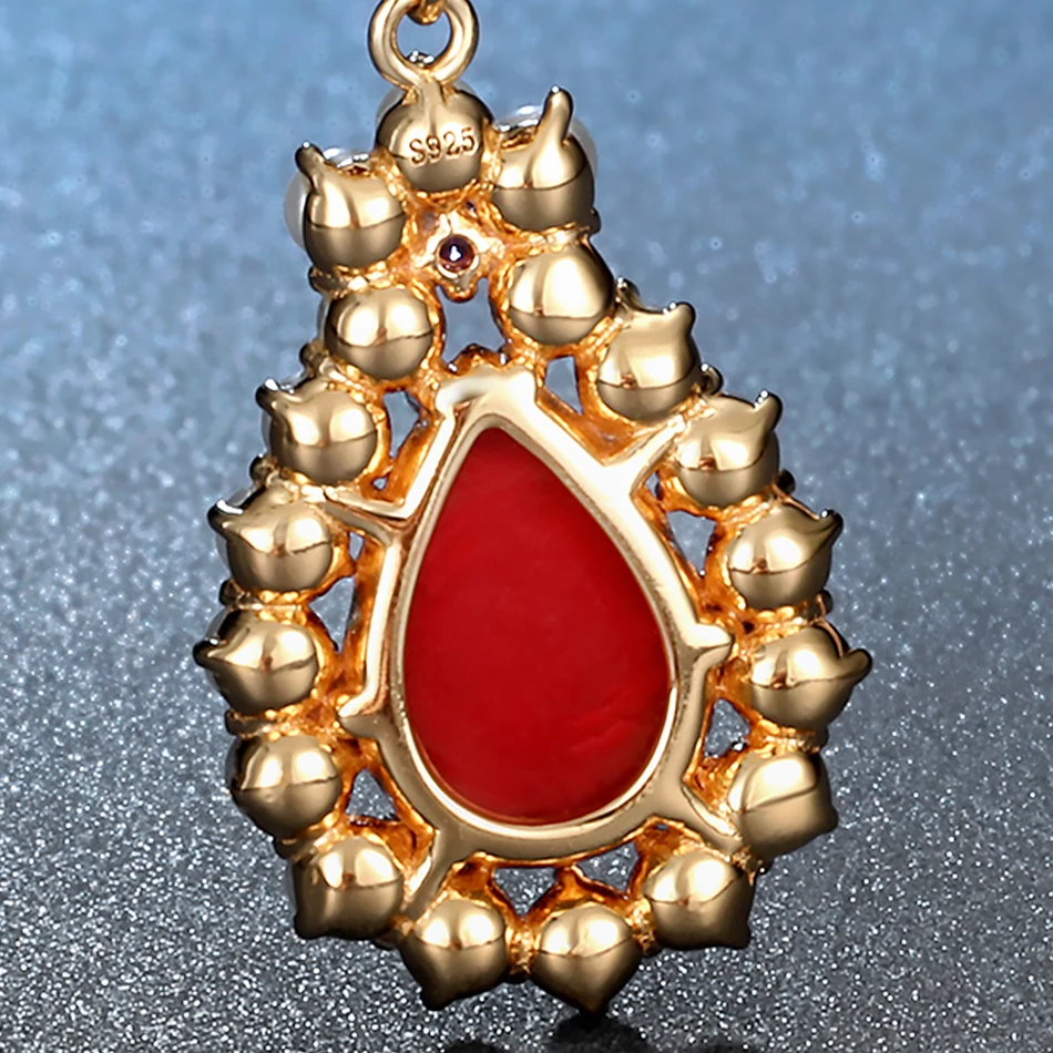 ALLNOEL серебро 925, ювелирное изделие, красная Коралловая подвеска, ожерелье для женщин, прекрасный жемчуг, позолота, роскошное ювелирное изделие, зимний орнамент