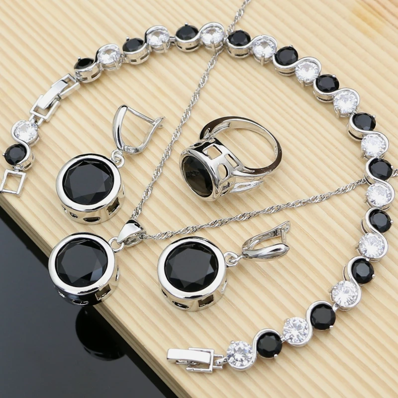 

925 Sterling Silver Jewelry Sets Big Black CZ Hyperbole Design Earrings Fashion Suit Necklace Sets Gift for Women Dropshipping