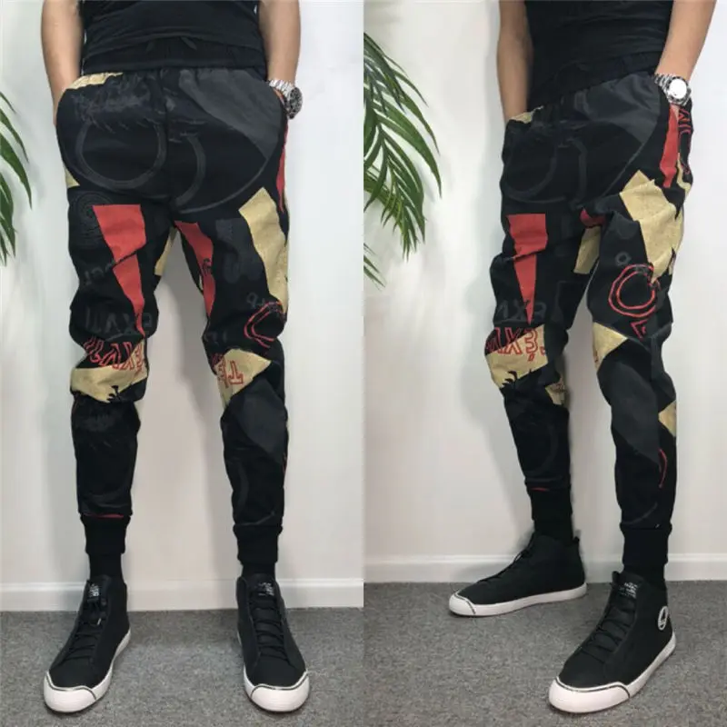 

Men's Overalls Harem Pants Brand Autumn Winter Casual Loose Pants Pure Color Korean Trend Printing Sports Graffiti Men's Pants