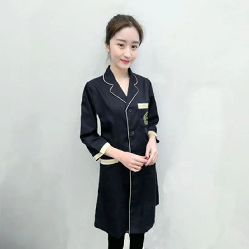 Korean ladies Slim black coat laboratory Robe science lab coat beauty salonSlim Beautician Work clothes Beauty uniforms